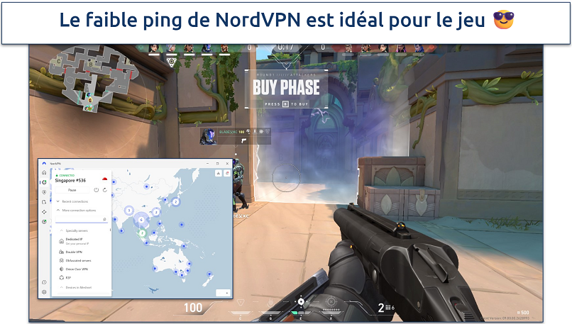 Capture d’écran du jeu Valorant avec NordVPN connecté