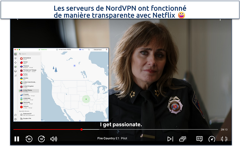 Capture d’écran de Fire Country en streaming sur Netflix avec NordVPN connecté