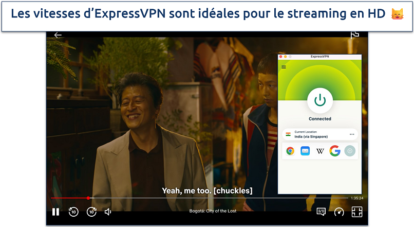 Capture d’écran de Netflix en streaming sur un réseau Starlink avec ExpressVPN connecté
