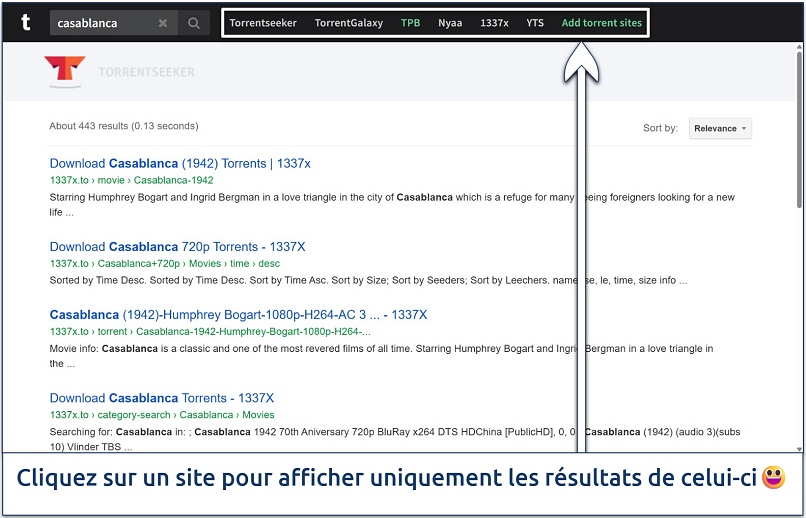 Screenshot of the Torrends search results page