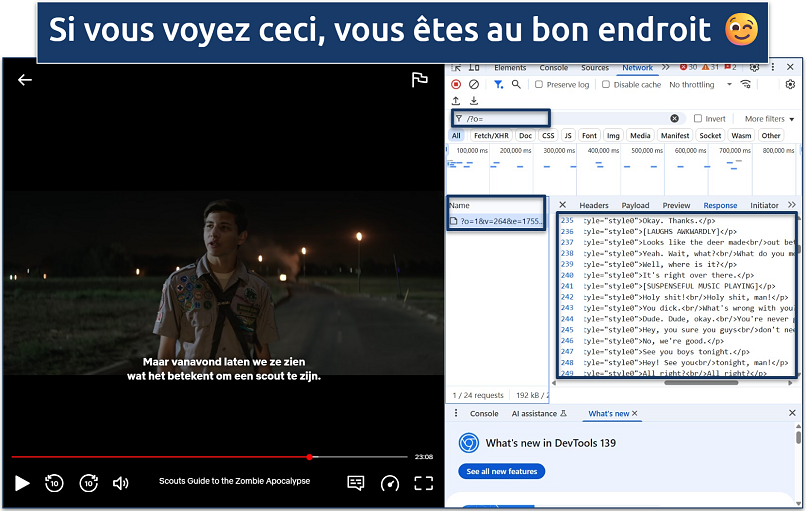 Screenshot of Chrome DevTools open while streaming a show on Netflix