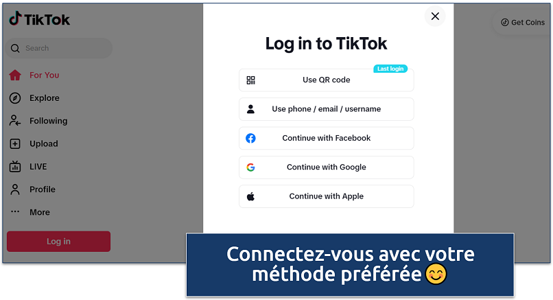 Screenshot of TikTok login page showing login options
