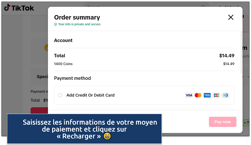Screenshot of TikTok order summary showing purchase together with payment options