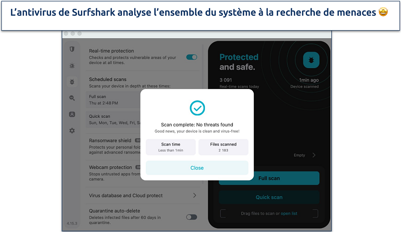 Screenshot of Surfshark's antivirus scan results