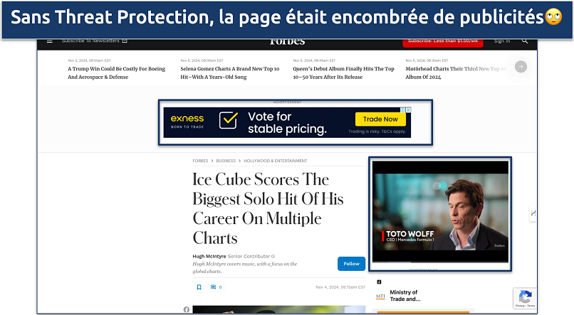 Screenshot of Forbes.com with lots of ads showing